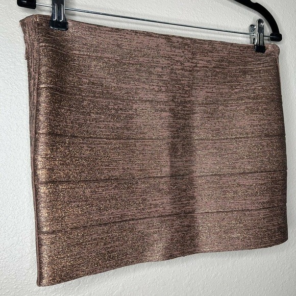 Haute Hippie Bronze Brown Metallic Bondage Bandage Mini Skirt Sz M - Picture 13 of 15